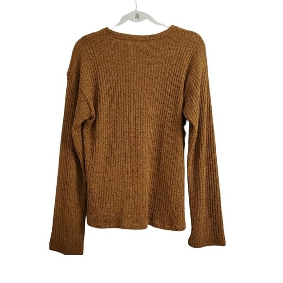 Zara Sweater Medium Womens Brown Ribbed Button Front Long Sleeve Knit Pullover - Picture 2 of 10